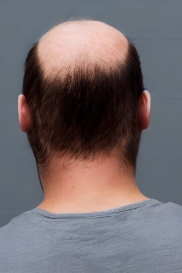 Man with male pattern baldness Male pattern baldness is a type of hair loss that is characterized by a predictable pattern of hair loss on the scalp. It is the most common type of hair loss in men, affecting up to 70% of men at some point in their lives. Male pattern baldness typically begins with a receding hairline at the temples and/or thinning at the crown of the head. Over time, the hair loss may progress to form an "M" shape on the scalp, with hair only remaining at the sides and back of the head. The cause of male pattern baldness is believed to be a combination of genetics and male hormones, specifically dihydrotestosterone (DHT), which is a byproduct of testosterone. DHT binds to hair follicles, causing them to shrink over time and produce thinner, shorter hairs until they stop producing hair altogether. While male pattern baldness is not a serious medical condition, it can have a significant impact on a man's self-esteem and confidence. Treatments for male pattern baldness include medications that block the production of DHT, hair transplant surgery, and scalp micropigmentation.